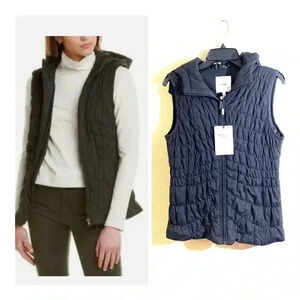 Avec Les Filles Size S Charcoal Gray Grey Quilted Puffer Vest Hooded Pocket NEW